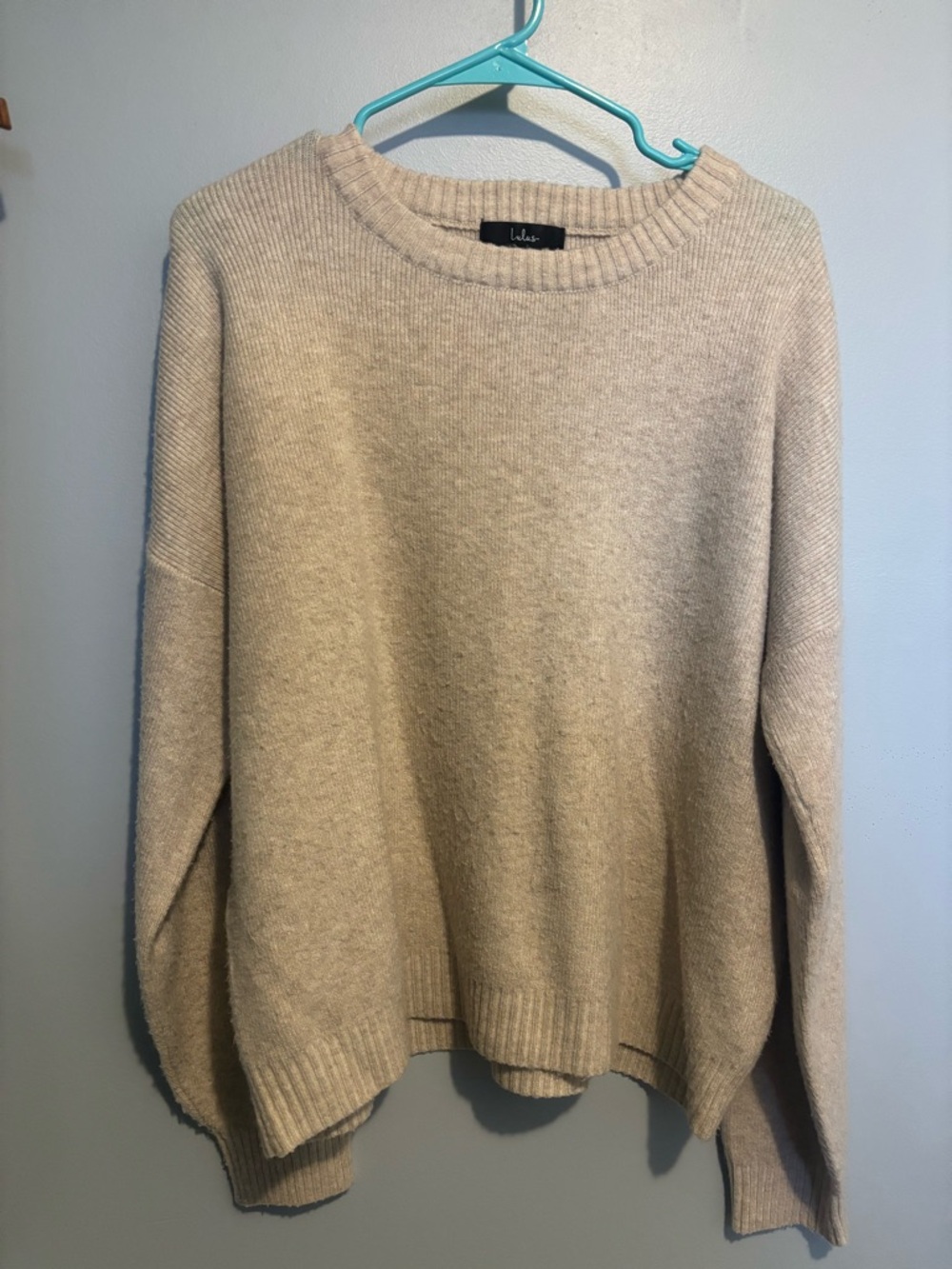 Lulu's Soft Cream Ribbed Crewneck Sweater